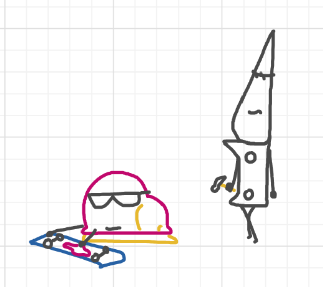 A panel from Running Duos, episode four of the Board Boards object show by Furretwalk/WalkingFurret.